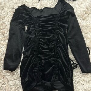 Long sleeve black velvet mini dress